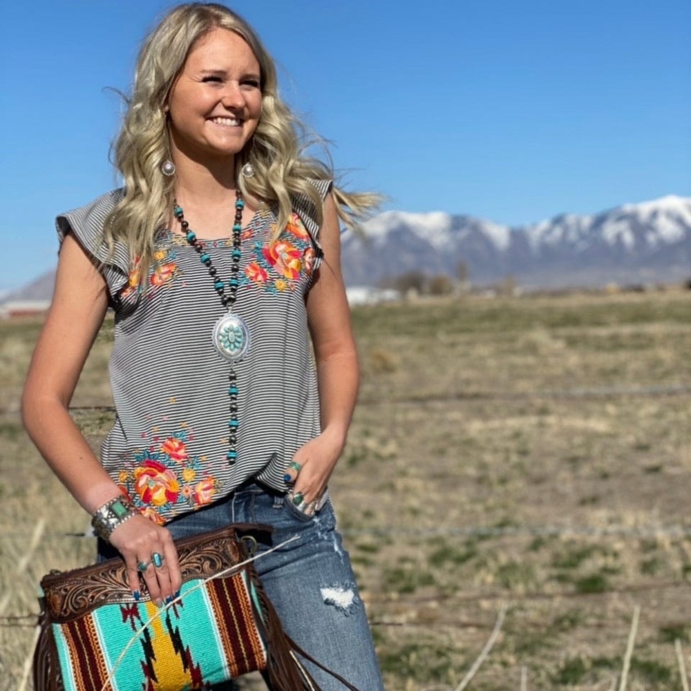 Savanna Jane Boho Embroidered Flutter Sleeve Top